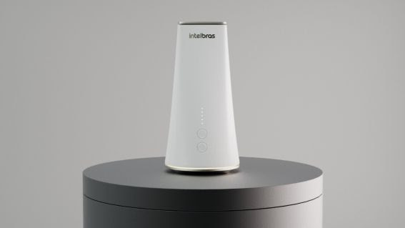 Protótipo da CPE 5G: Roteador Intelbras Wi-Fi 6 Mesh com tecnologia Qualcomm para casas, apartamentos ou escritórios, disponibilizando acesso de internet através da nova rede 5G. Crédito: Divulgação